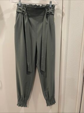 Grace Karin Olive Green Paperbag Waist Tie Jogger Pants